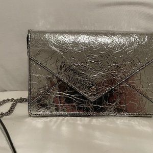 Tory Burch Crackle Metallic Envelope Mini Crossbody Bag, tags inside bag